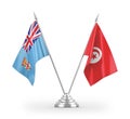 Tunisia and Fiji table flags isolated on white 3D rendering
