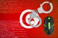 Tunisia flag and handcuffed computer mouse. Combating computer crime, hackers and piracy