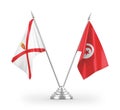 Tunisia and Jersey table flags isolated on white 3D rendering