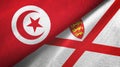 Tunisia and Jersey two flags textile cloth, fabric texture