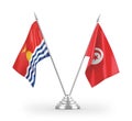 Tunisia and Kiribati table flags isolated on white 3D rendering