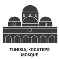 Tunisia, Kocatepe Mosque, travel landmark vector illustration