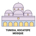 Tunisia, Kocatepe Mosque, travel landmark vector illustration