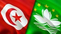 Tunisia and Macau flags. 3D Waving flag design. Tunisia Macau flag, picture, wallpaper. Tunisia vs Macau image,3D rendering.