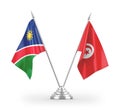 Tunisia and Namibia table flags isolated on white 3D rendering