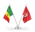 Tunisia and Senegal table flags isolated on white 3D rendering
