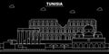 Tunisia silhouette skyline, vector city, tunisian linear architecture, buildings. Tunisia travel illustration, outline