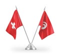 Tunisia and Switzerland table flags isolated on white 3D rendering