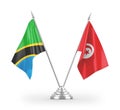 Tunisia and Tanzania table flags isolated on white 3D rendering