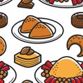 Tunisia traditional food bakery products and couscous seamless pattern