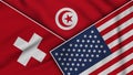 Tunisia United States of America Switzerland Flags Together Fabric Texture Illustration