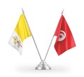 Tunisia and Vatican table flags isolated on white 3D rendering