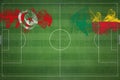 Tunisia vs Benin Soccer Match, national colors, national flags, soccer field, football game, Copy space