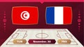 Tunisia vs France, Football 2022, Group D. World Football Competition championship match versus teams intro sport background,