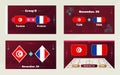 Tunisia vs France, Football 2022, Group D. World Football Competition championship match versus teams intro sport background,