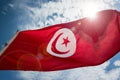 Tunisian Flag and Sky Royalty Free Stock Photo