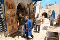 Tunisian people in old east market in Medina quarter in Sousse,