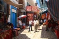 Tunisian people in old east market in Medina quarter in Sousse,