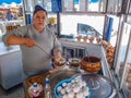 Tunisian street food, man selling soup. Tunis, Tunisia