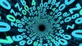 Tunnel of blue and green glowing numbers and binary code digits Royalty Free Stock Photo