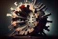 tunnel boring machine, with its cutter head and drill bits visible, breaking through the earth Royalty Free Stock Photo