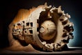 tunnel boring machine, with its drill head through the rock face