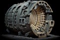 tunnel boring machine, with its head and rotating cutter visible, underground Royalty Free Stock Photo