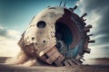 tunnel boring machine, its head rotating and digging into the earth Royalty Free Stock Photo