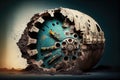 tunnel boring machine, its head rotating and digging into the earth Royalty Free Stock Photo