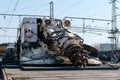 Tunnel boring machine on the railway flatcar Royalty Free Stock Photo