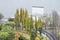 Tunnel buildings, river and park