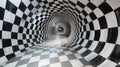 A tunnel with a checkered floor and black and white tiles, AI Royalty Free Stock Photo