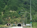 Tunnel on egnatia highway greece dark lights traffic signals on the road Royalty Free Stock Photo