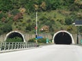 Tunnel on egnatia highway greece dark lights traffic signals on the road Royalty Free Stock Photo