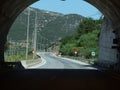 Tunnel on egnatia highway greece dark lights traffic signals on the road Royalty Free Stock Photo