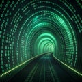 Endless Circuit: A Tunnel of Glowing Binary Code and Shifting Digital Patterns Royalty Free Stock Photo