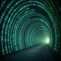 Endless Circuit: A Tunnel of Glowing Binary Code and Shifting Digital Patterns Royalty Free Stock Photo