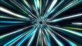 A tunnel flying at the speed of light from multi-colored blue and white moving light strips and energy beams. Abstract Royalty Free Stock Photo