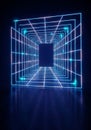A tunnel with glowing neon lines creates an illusion of infinite Royalty Free Stock Photo