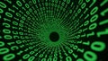 Tunnel of green binary code data stream flowing into a dark void digital technology Royalty Free Stock Photo