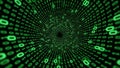 Tunnel of Green Binary Code Numbers Flowing Towards a Central Point digital data Royalty Free Stock Photo