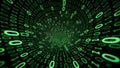 Tunnel of Green Binary Code Numbers in Motion data technology Royalty Free Stock Photo