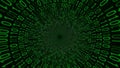 Tunnel of green binary code numbers receding into a dark digital void technology Royalty Free Stock Photo
