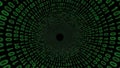 Tunnel of Green Binary Code Numbers Spiraling into a Dark Void Representing Digital Data Flow technology Royalty Free Stock Photo