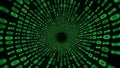 Tunnel of green binary code receding into darkness digital data Royalty Free Stock Photo