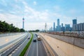 Tunnel with guangzhou skyline