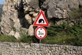 Tunnel and height limitation road signs before entering the tunnel