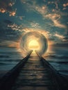 A tunnel of light leading to a distant unknown horizon representing the journey into future frontiers Royalty Free Stock Photo
