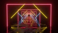 Tunnel looping animation with blue, pink and yellow neon lights