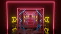 Tunnel looping animation with blue, pink and yellow neon lights